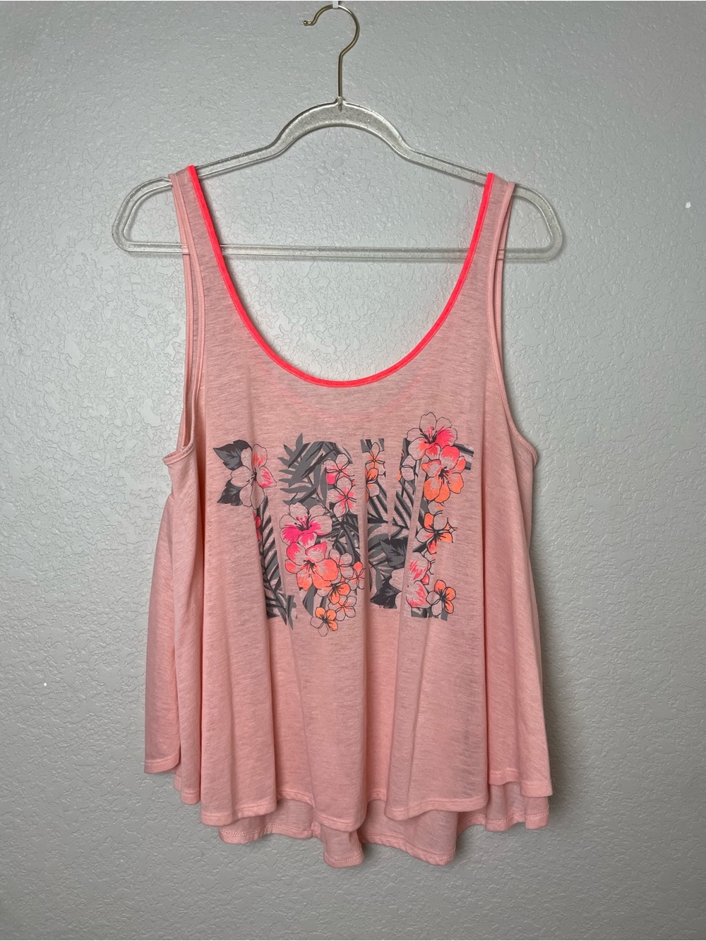 American Eagle Floral Pink Scoop Neck Tank Top Size XL